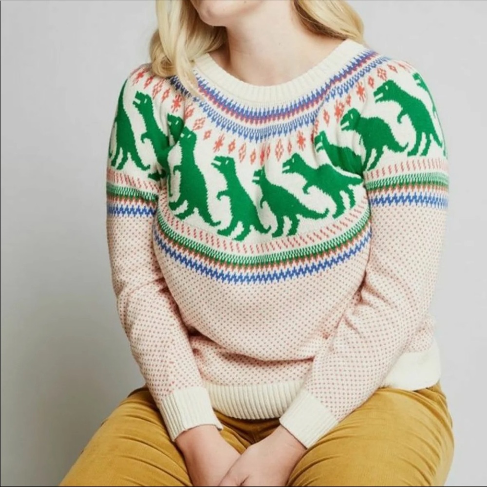 Modcloth Dinosaur Christmas Sweater